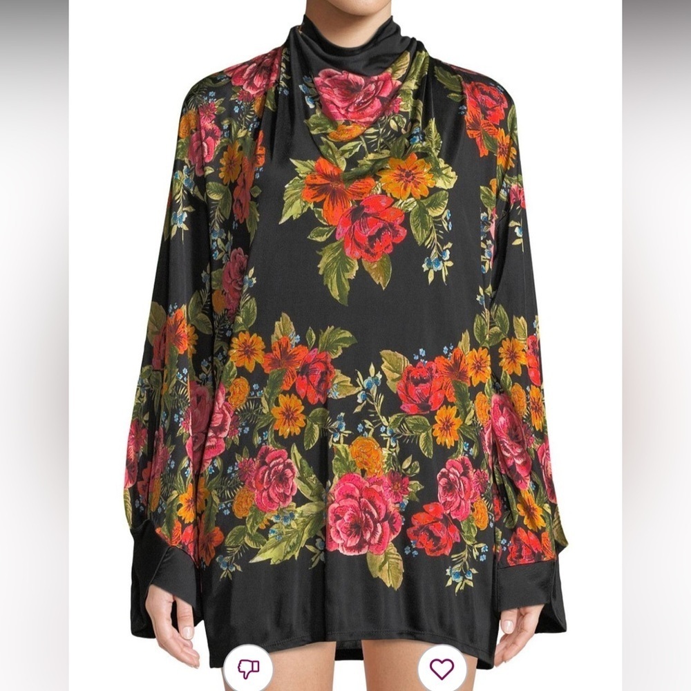 Free People Black Combo Floral 2 Am Mini Dress Open Back Tie Neck Size XS NWT - Picture 8 of 9